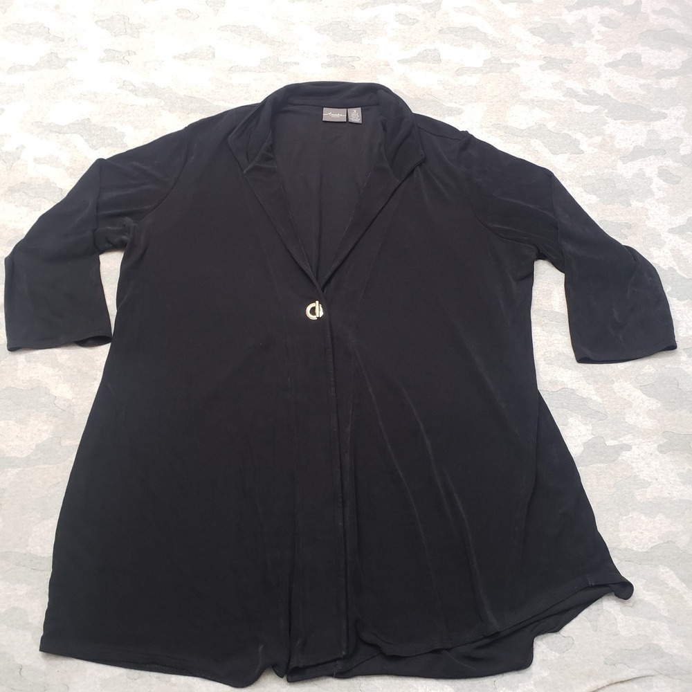 Travelers By Chico's Cardigan Womens 3 Black 3/4 Sleeve Slanky
